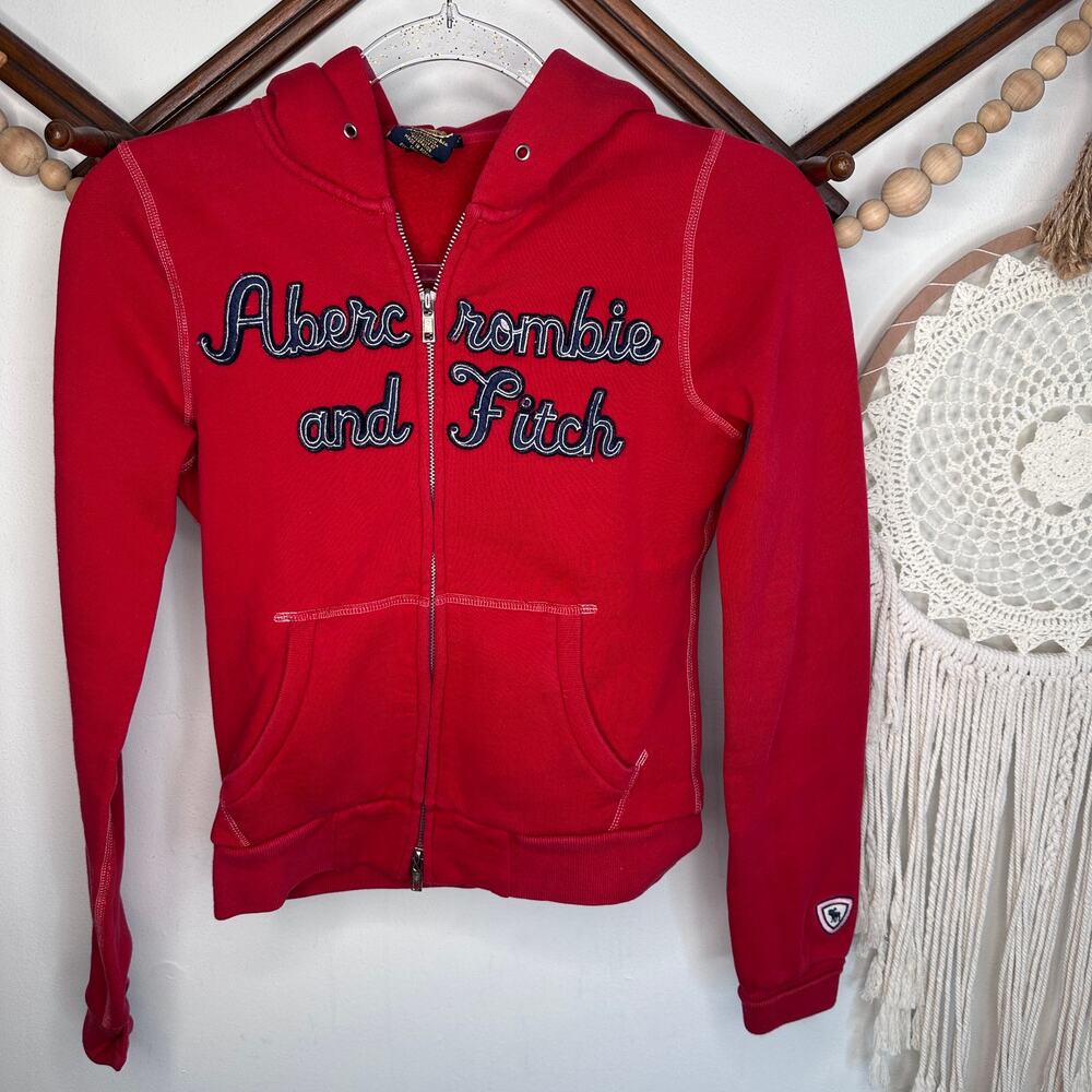 Vintage Abercrombie & Fitch Red Embroidered Hoodie